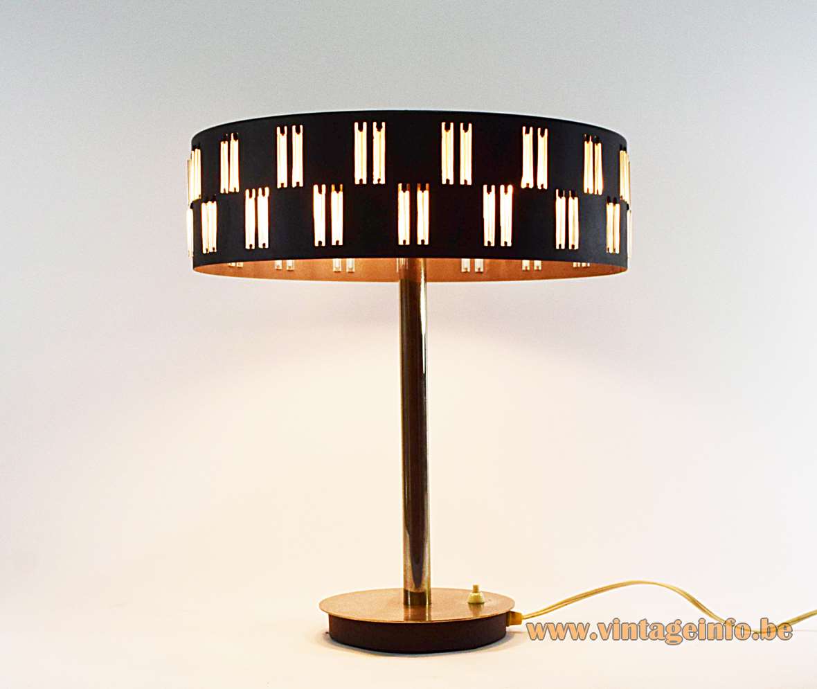 1960s Schmahl & Schulz table lamp black mushroom lampshade small glass rods chrome base design: Petersen Germany
