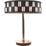 1960s Schmahl & Schulz table lamp black mushroom lampshade small glass rods chrome base design: Petersen Germany