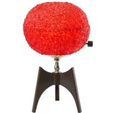 Sugar ball tripod table lamp red plastic swag globe spaghetti style rotary switch 1950s 1960s Italy