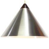 Uno & Osten Kristiansson pendant lamp conical brushed aluminium lampshade wood top Luxus Sweden 1960s