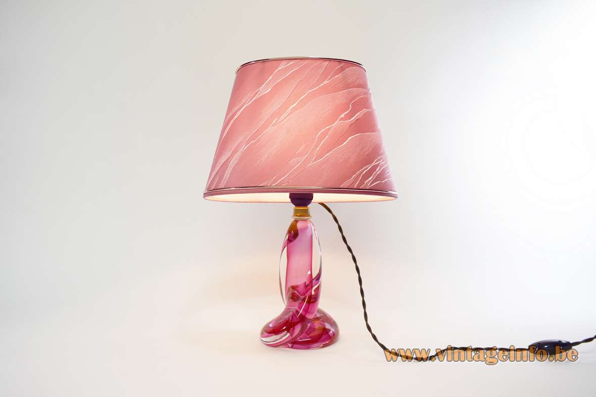 Val Saint Lambert Eclair table lamp pink & clear twisted turned glass conical lampshade 1950s 1960s VSL