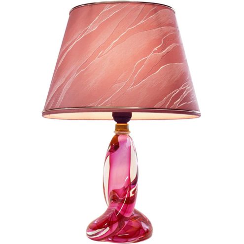 Val Saint Lambert Eclair table lamp pink & clear twisted turned glass conical lampshade 1950s 1960s VSL
