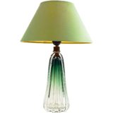 Val Saint Lambert Scintilla table lamp clear & green round ribbed glass base conical lampshade 1950s 1960s