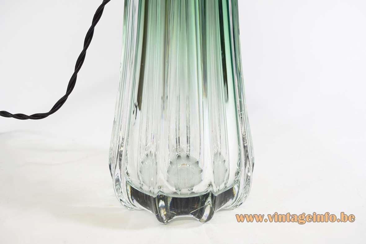 Val Saint Lambert Scintilla table lamp clear & green round ribbed glass base conical lampshade 1950s 1960s 