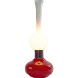 1950s Vistosi oil table lamp red hand-blown Murano glass base white opal tube 1960s Italy