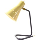 1950s desk or wall lamp black folded rod base yellow conical lampshade perforated stars 1960s Italy