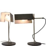 1960s East German desk lamps round base chrome rods black wrinkle paint lampshade VEB Leuchtenbau GDR