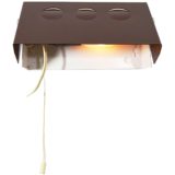 1960s rectangular wall lamp white base brown perforated metal lampshade Raak The Netherlands E14 lamp socket