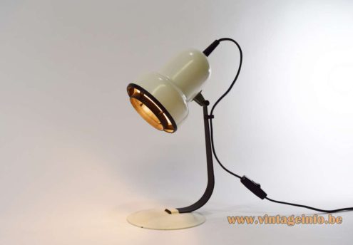 1970s Black & White Desk Lamp round flat base curved flat rod round perforated lampshade iron