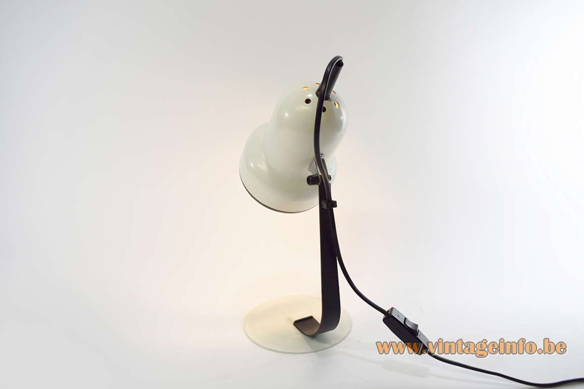 1970s black & white desk lamp flat round iron base & rod metal lampshade Brilliant Leuchten Germany 1980s