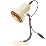 1970s black & white desk lamp flat round iron base & rod metal lampshade Brilliant Leuchten Germany 1980s