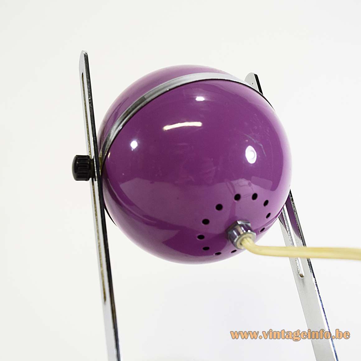 1970s Purple Aluminium Globe Table Lamp chrome rectangular base adjustable Elma Yugoslavia Slovenia MCM