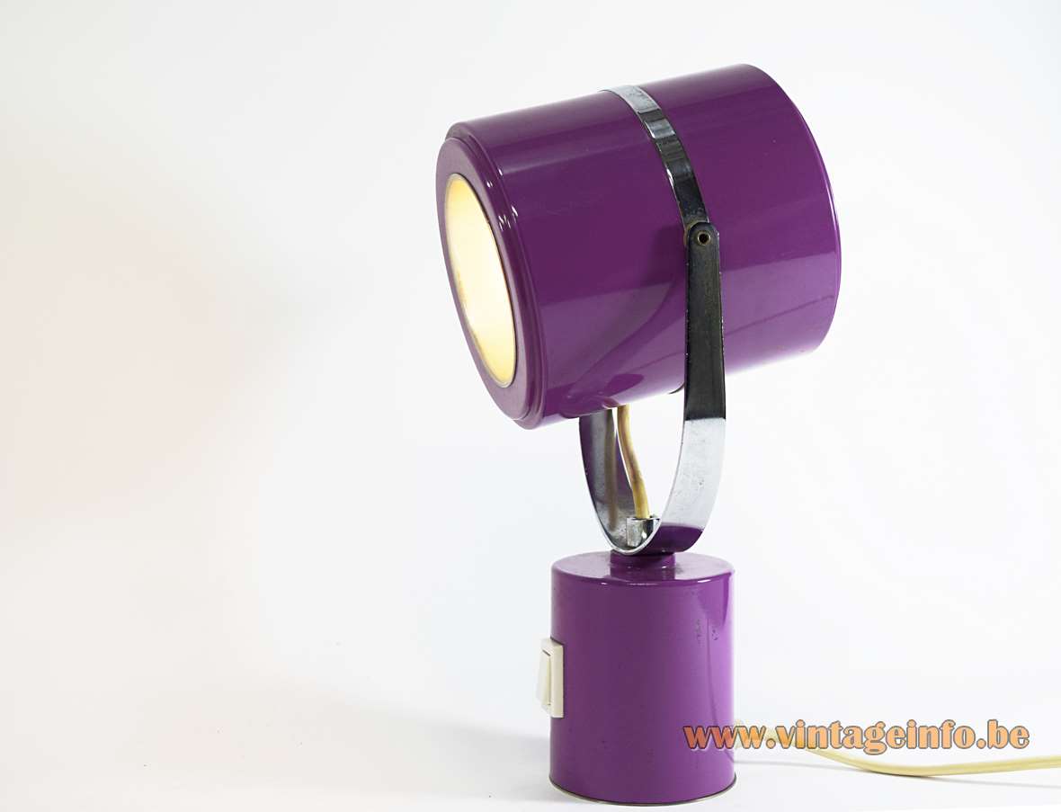 1970s Elma cylinder table lamp adjustable purple tubes chrome bar & ring aluminium reflector E14 socket Slovenia