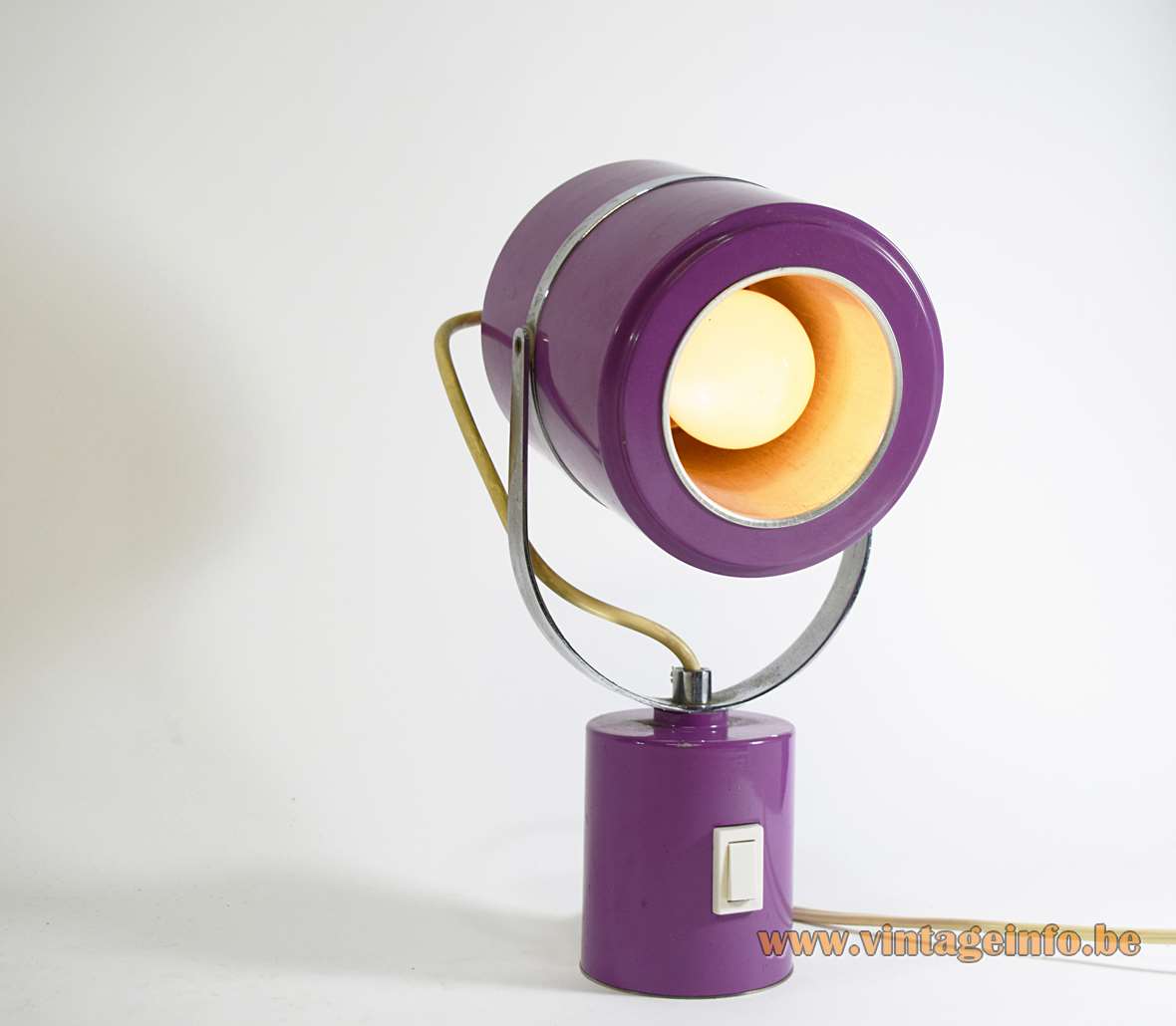1970s Elma cylinder table lamp adjustable purple tubes chrome bar & ring aluminium reflector E14 socket Slovenia