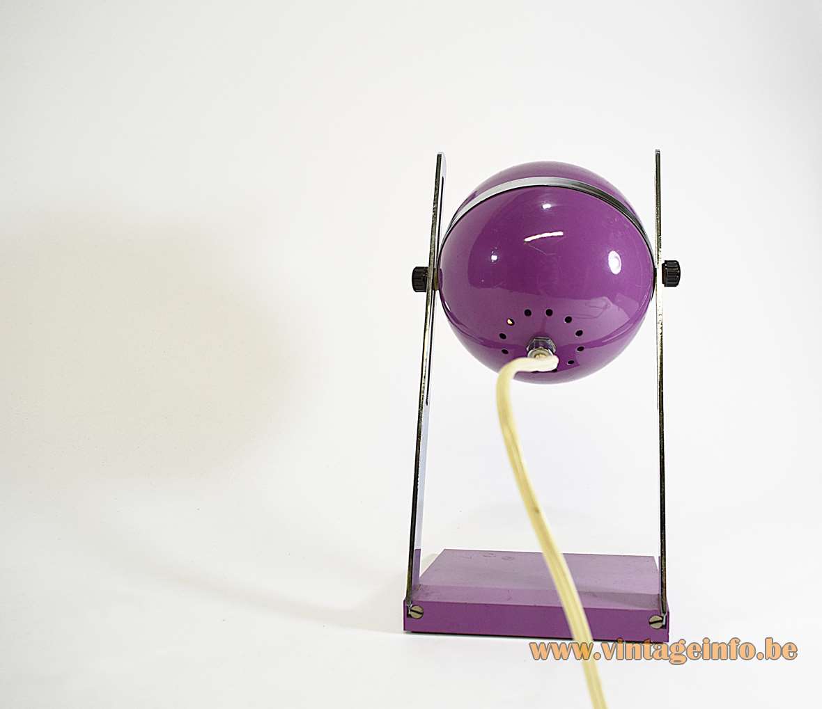 1970s purple globe table lamp rectangular slanting base chrome adjustable flat rods eyeball lampshade Elma Slovenia