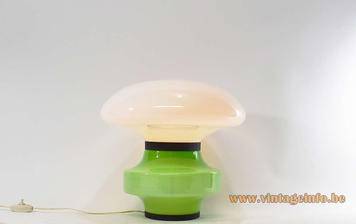 AV Mazzega green & white table lamp design: Carlo Nason Murano glass base mushroom lampshade 1960s 1970s