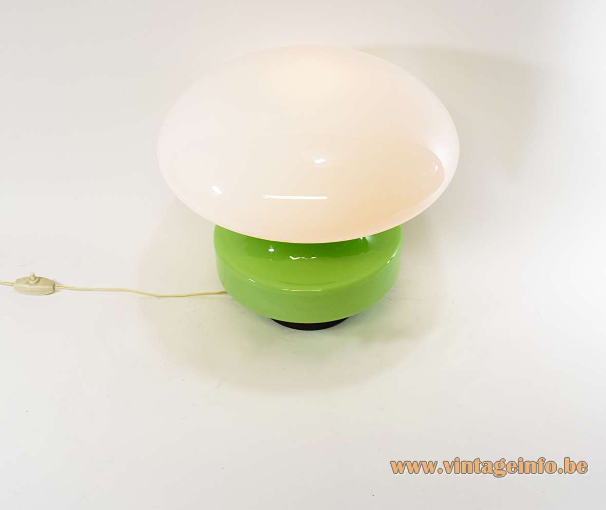AV Mazzega green & white table lamp design: Carlo Nason Murano glass base mushroom lampshade 1960s 1970s