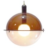 Acrylic globe pendant lamp brown & clear plastic sphere chrome tube Massive 1970s E27 lamp socket