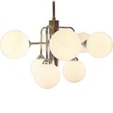 Atomic globes chandelier chrome curved rods 9 opal glass sputnik sphere balls 1960s 1970s Massive Belgium