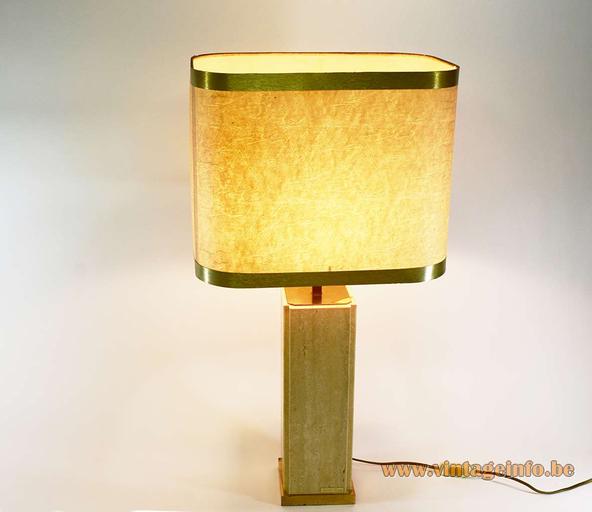 Camille Breesch table lamp brass base square limestone travertine  beam 1970s 1980s Belgium