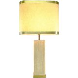 Camille Breesch table lamp brass base square limestone travertine beam 1970s 1980s Belgium