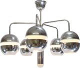 Chrome globes chandelier design: Klaus Hempel curved rods 5 open spheres Kaiser Leuchten Germany 1960s 1970s
