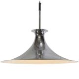 Chrome witch hat pendant lamp big metal lampshade white inside Massive Belgium 1960s 1970s E27 socket