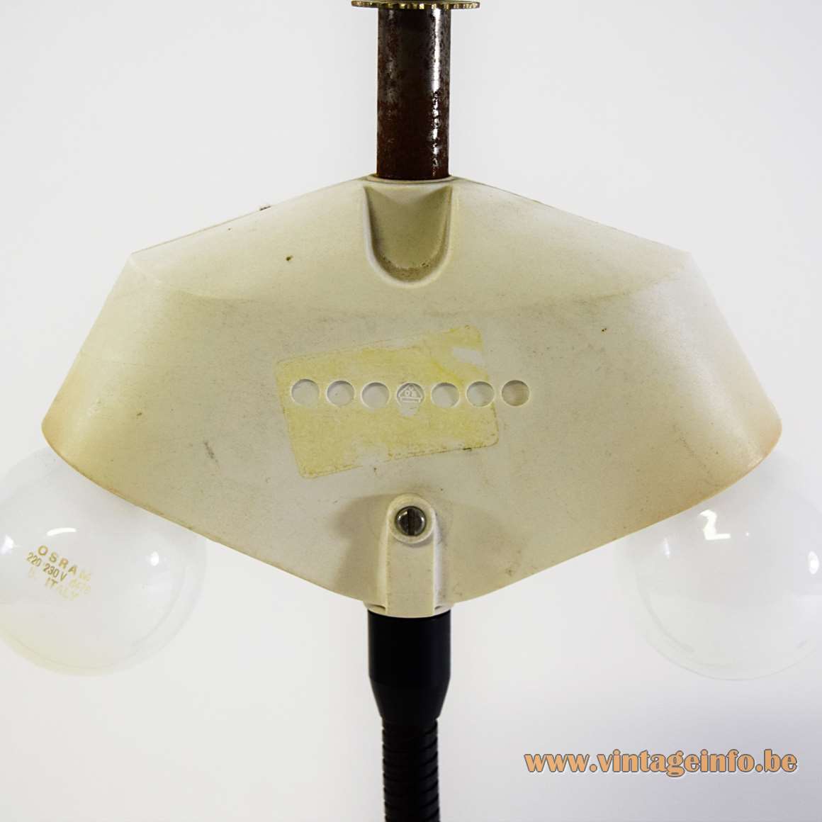 White Cone 1980s Table Lamp round conical metal base and mushroom lampshade black plastic top Massive, Belgium