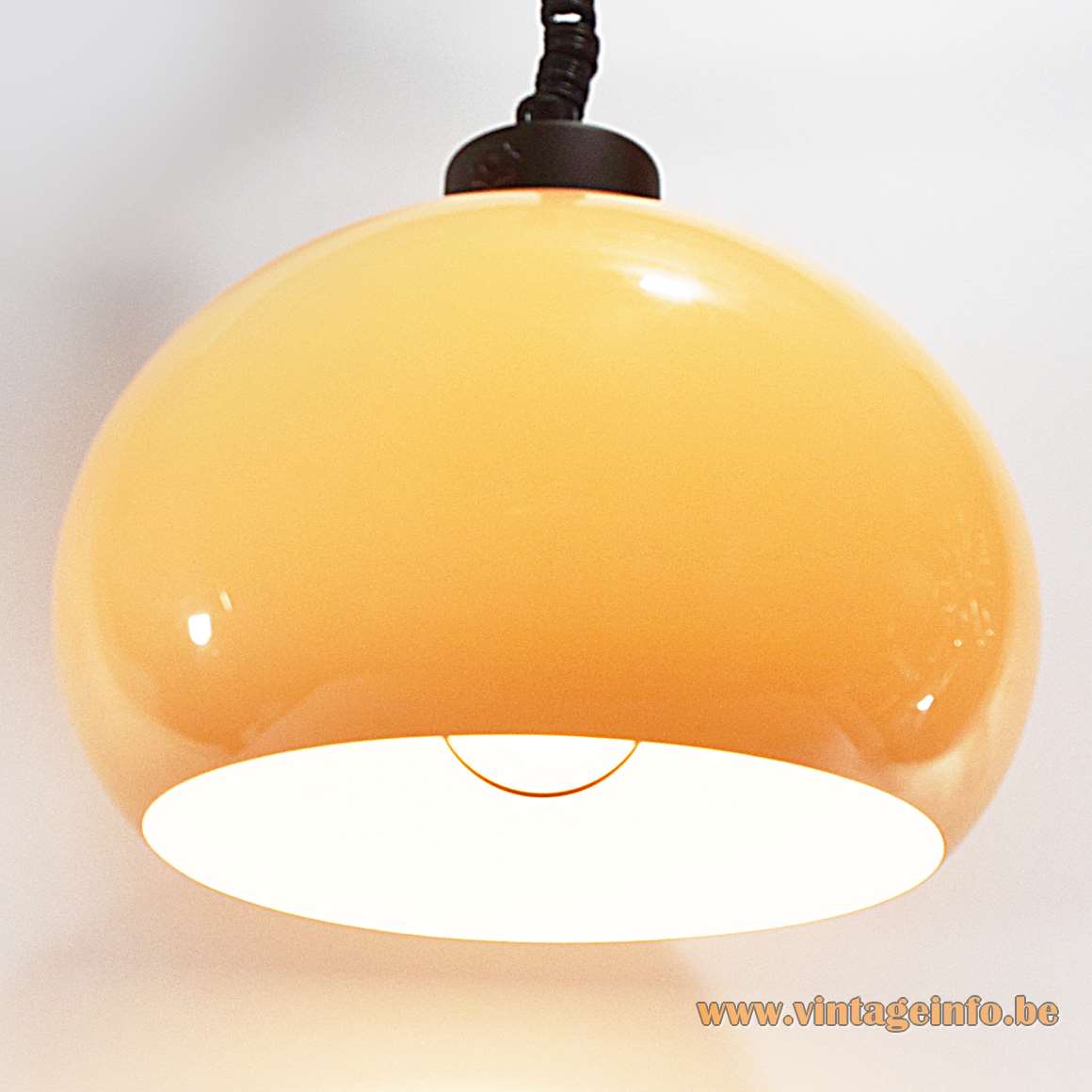 Dijkstra Aladdin Pendant Lamp rise fall brown acrylic globe dimmer handle 1960s 1970s MCM Rolly