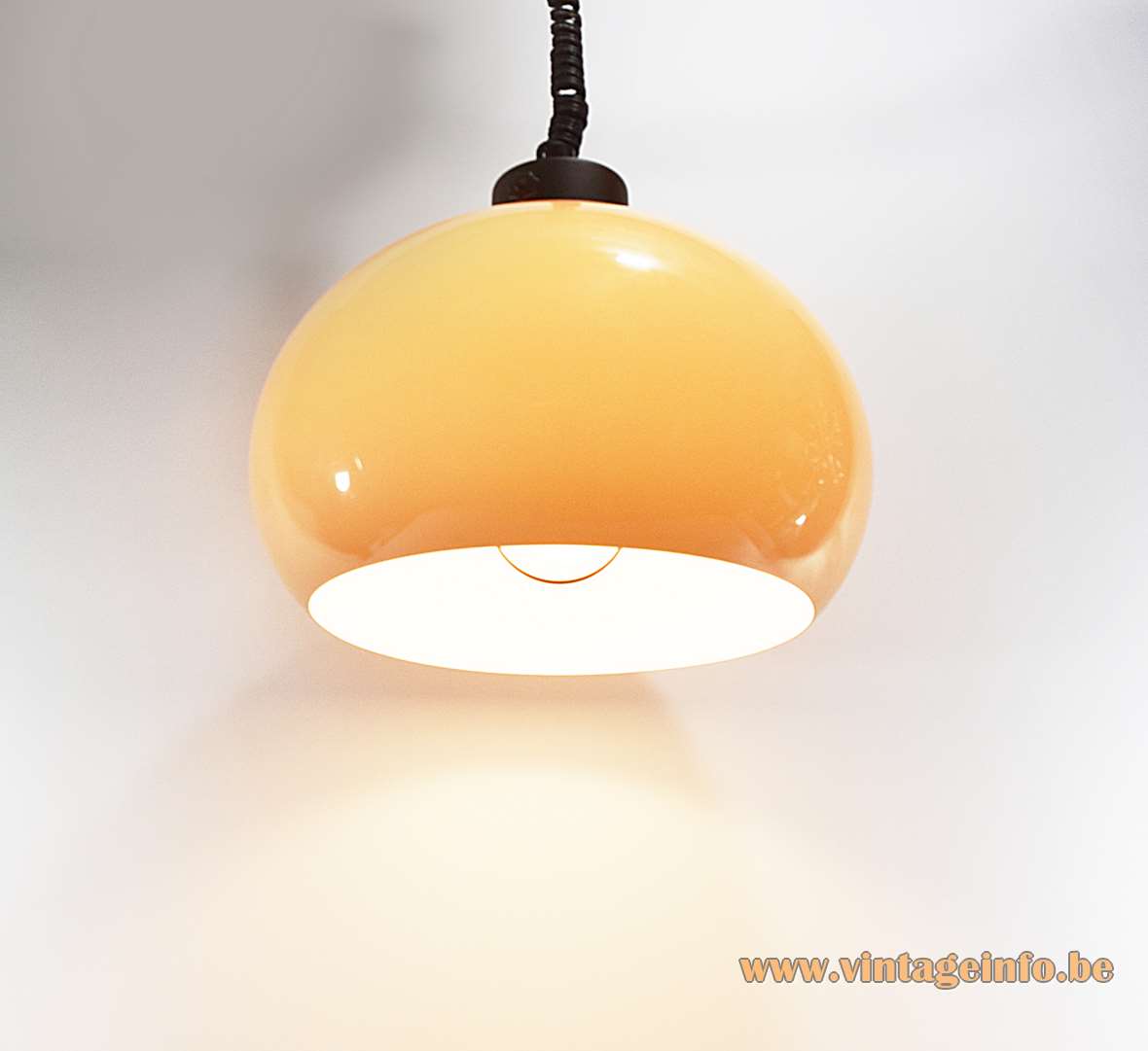 Dijkstra Aladdin pendant lamp big brown acrylic globe lampshade built-in dimmer rise & fall mechanism handle 1970s