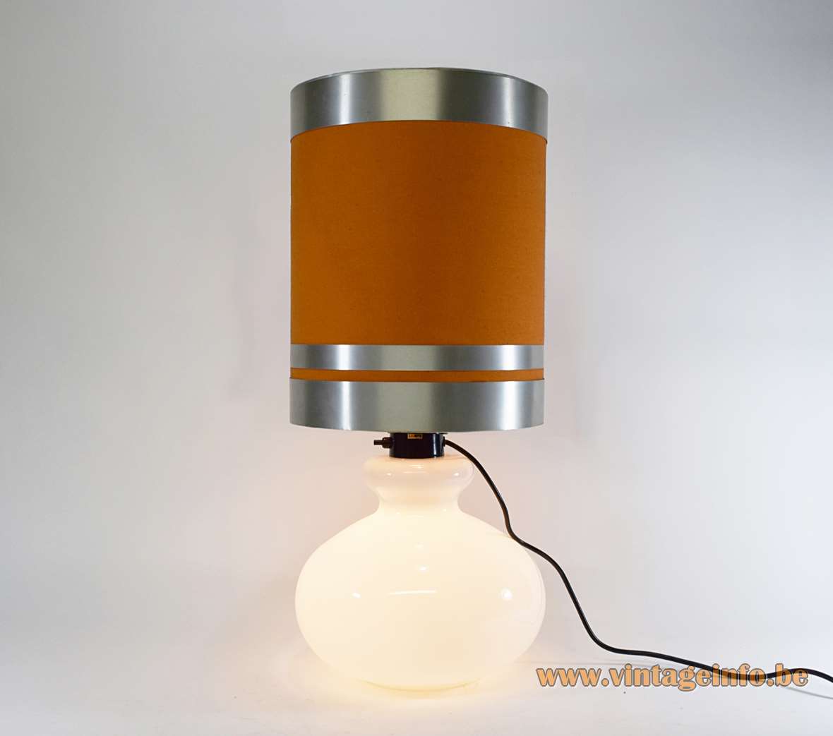 Dijkstra opal glass table lamp white globe base tubular fabric lampshade 1960s 1970s 2 lamp sockets