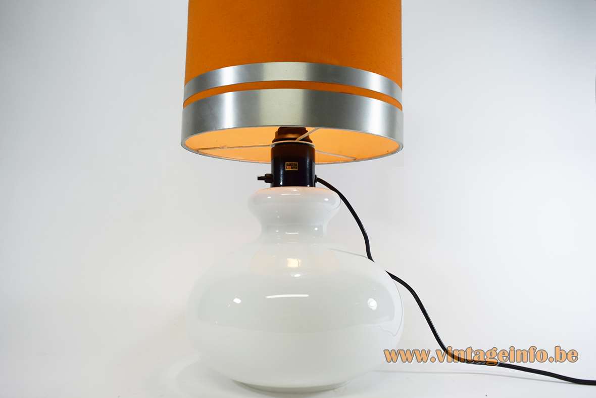 Dijkstra opal glass table lamp white globe base tubular fabric lampshade 1960s 1970s 2 lamp sockets