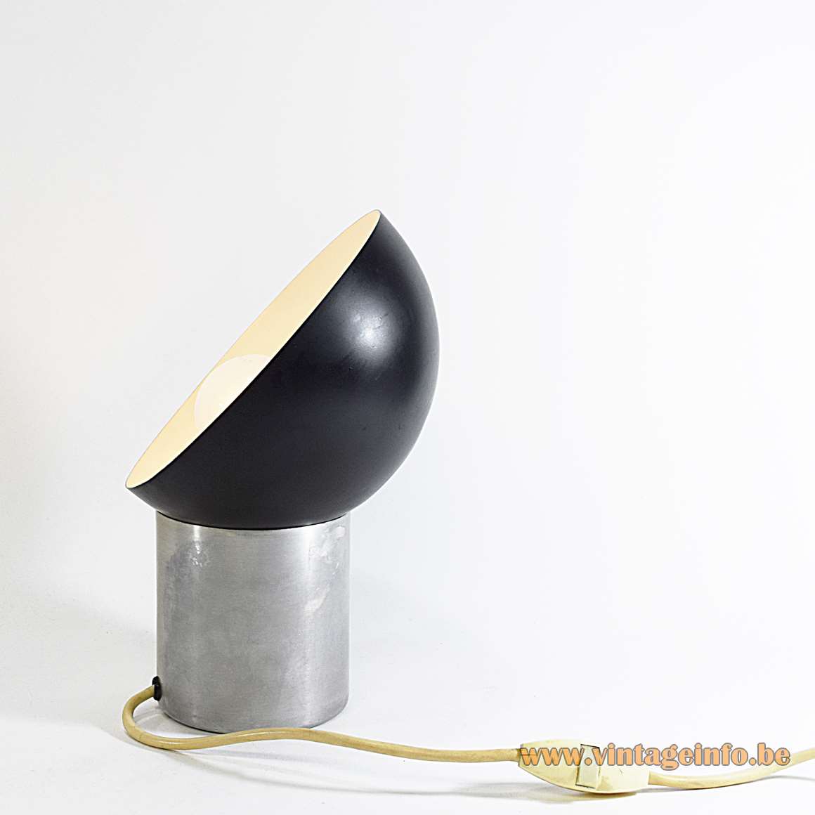 Half Globe Aluminium Display Table Lamp black and white painted lampshade tubular base 1960s 1970s MCM
