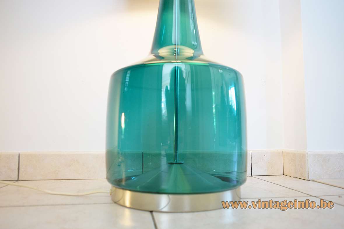 DORIA 1960s glass floor lamp turquoise translucent base aluminium bottom fabric lampshade 1960s 1970s Germany
