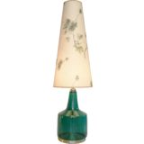 DORIA 1960s glass floor lamp turquoise translucent base aluminium bottom fabric lampshade 1960s 1970s Germany