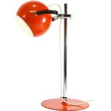 Eyeball desk lamp round flat orange base chrome rod adjustable globe lampshade 1960s 1970s Massive Belgium