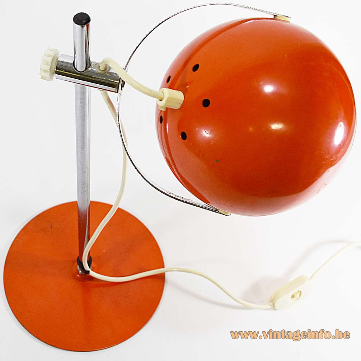 Eyeball Desk Lamp adjustable orange globe chrome rod round flat base Massive Prova BHS Neweba 1970s MCM