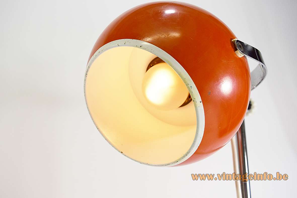 Eyeball desk lamp round orange adjustable globe lampshade 1960s 1970s Massive Belgium