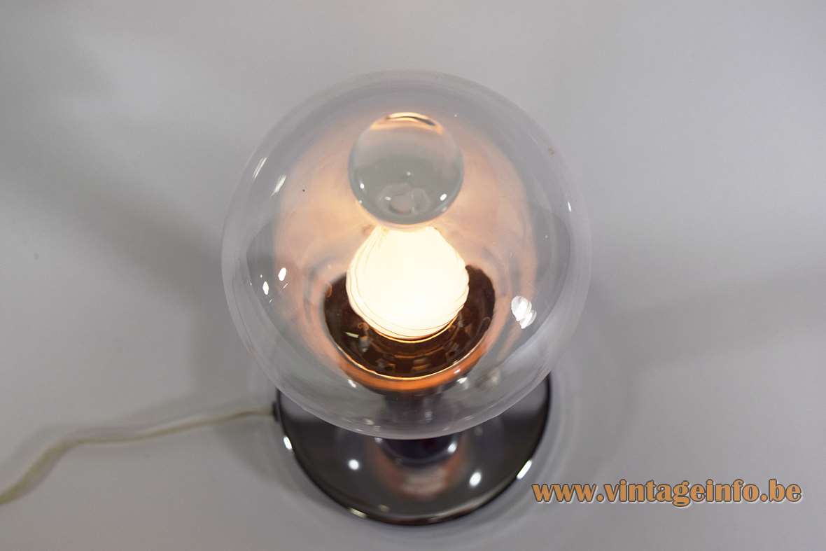 Florentine droplet table lamp chrome round base clear glass globe lampshade 1960s Targetti Sankey Italy 1970s
