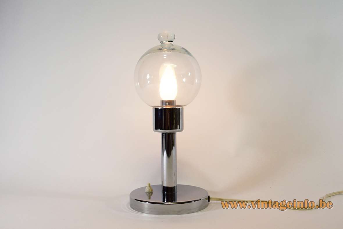 Florentine droplet table lamp chrome round base clear glass globe lampshade 1960s Targetti Sankey Italy 1970s