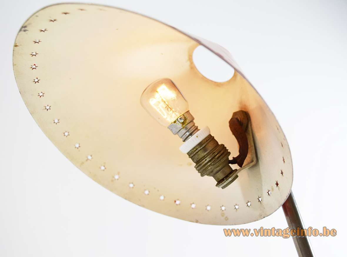 Hala Pinocchio table lamp brass & iron tripod base perforated stars lampshade E14 lamp socket 1950s 1960s