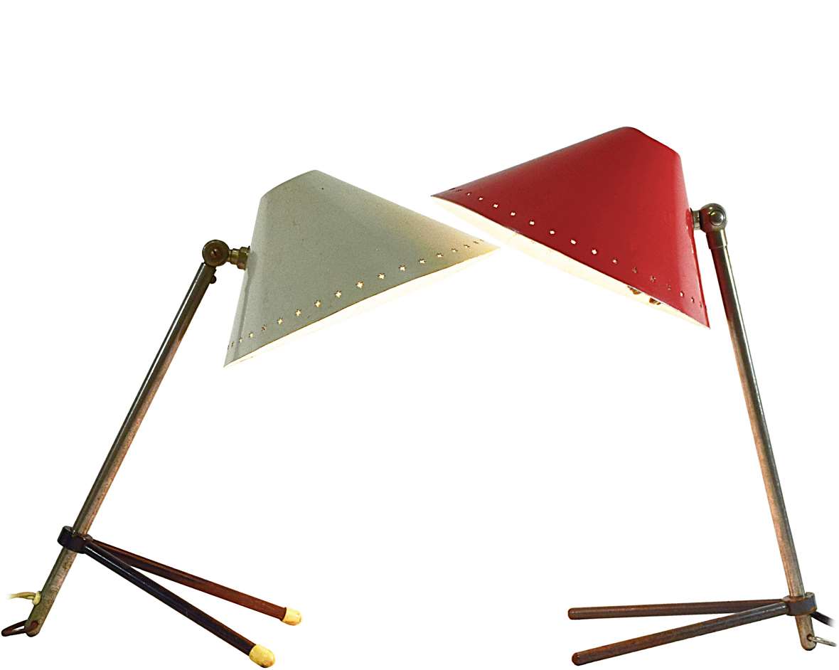 Hala Pinocchio table lamp brass & iron tripod base perforated stars lampshade E14 lamp socket 1950s 1960s