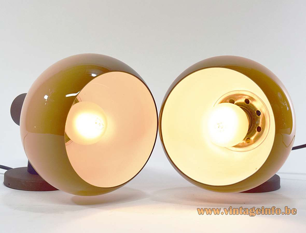 Herda brown acrylic wall lamps flush mounts round lampshades Guzzini style 1970s The Netherlands E27 socket