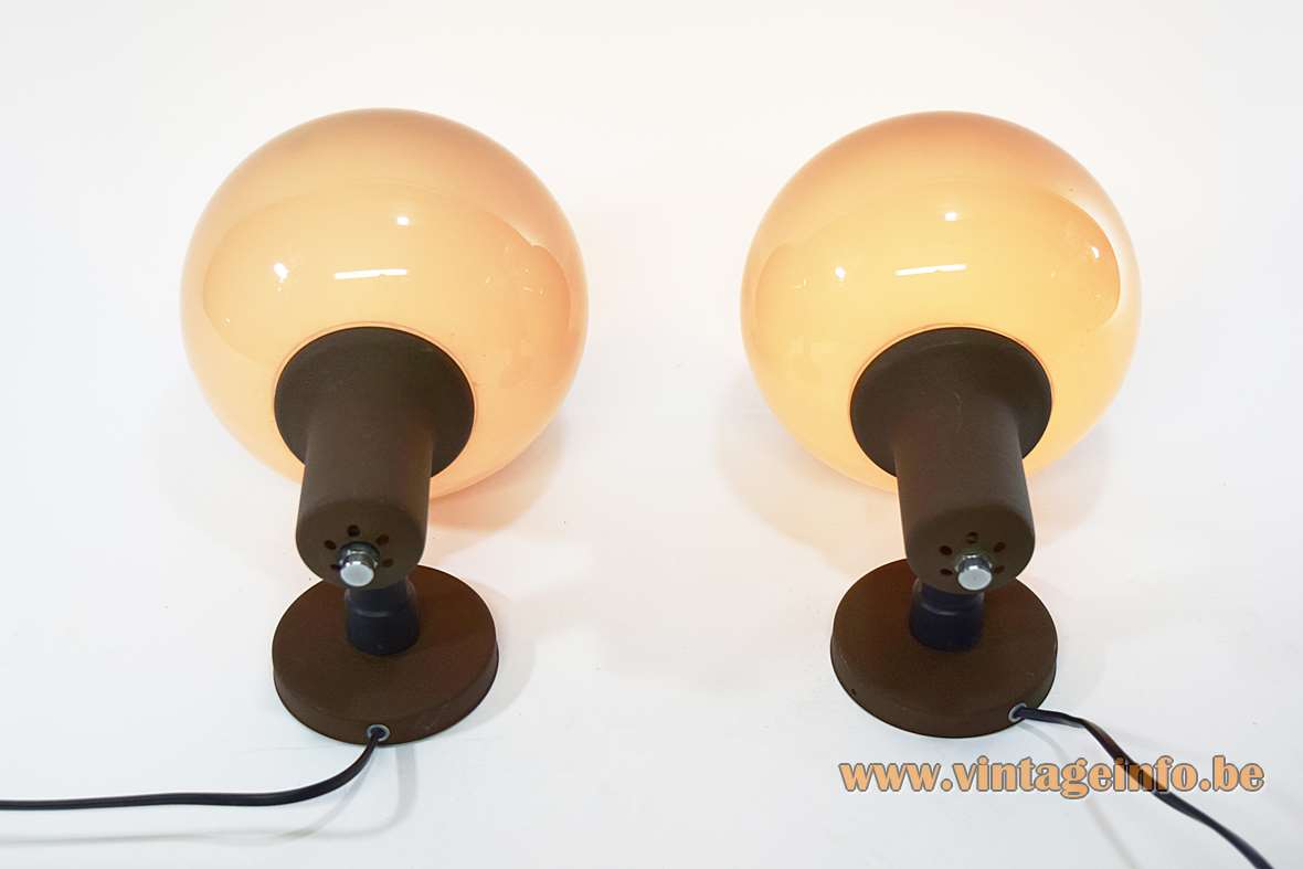 Herda brown acrylic wall lamps flush mounts round lampshades Guzzini style 1970s The Netherlands E27 socket