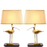 1970s brass ibis table lamps black wood base metal bird conical fabric lampshade Massive Belgium 1980s