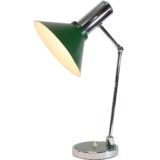 Italian adjustable desk lamp green & chrome base adjustable rod conical lampshade 1960s 1970s Made in Italy