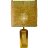 Italian brass & cane table lamp with a square base rattan lampshade Romeo Rega 1960s 1970s