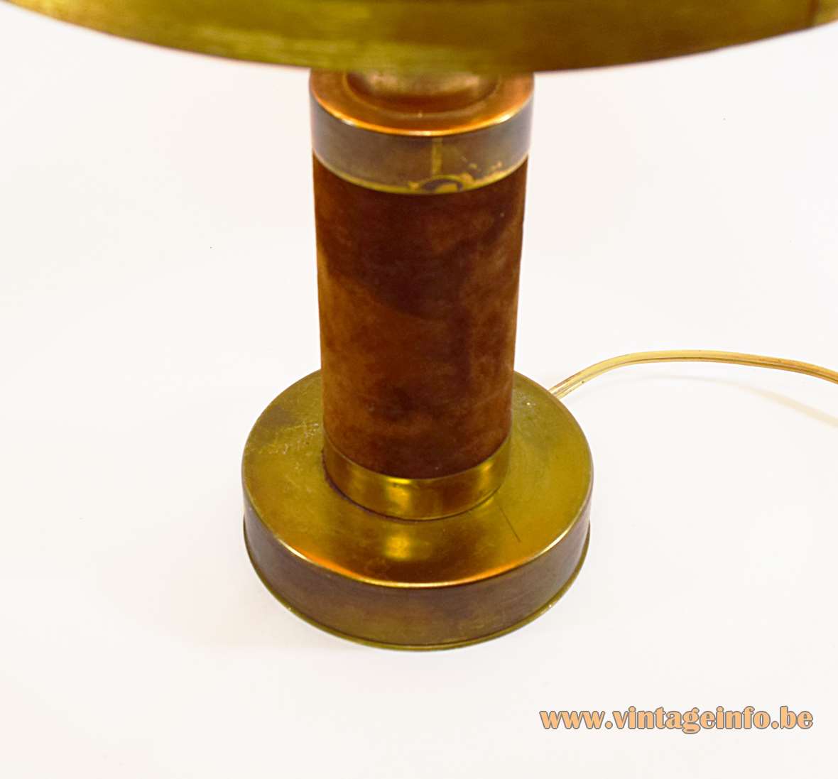 Velours and cork table lamp brass base brown velours lampshade Massive Belgium 1970s E27 lamp socket