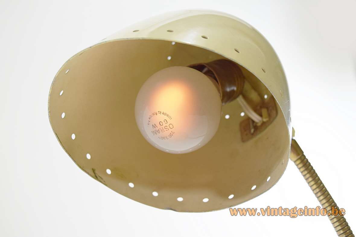Kaiser Idell desk lamp design: Christian Dell ochre metal conical lampshade holes E27 socket 1920s 1930s