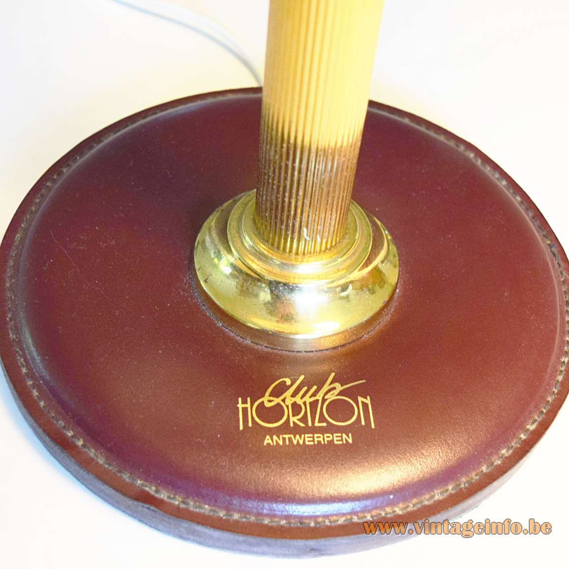 Maroon Leather Round Base Desk Lamp clad Jacques Adnet Hermès Delvaux ILG 1970s brass rod MCM